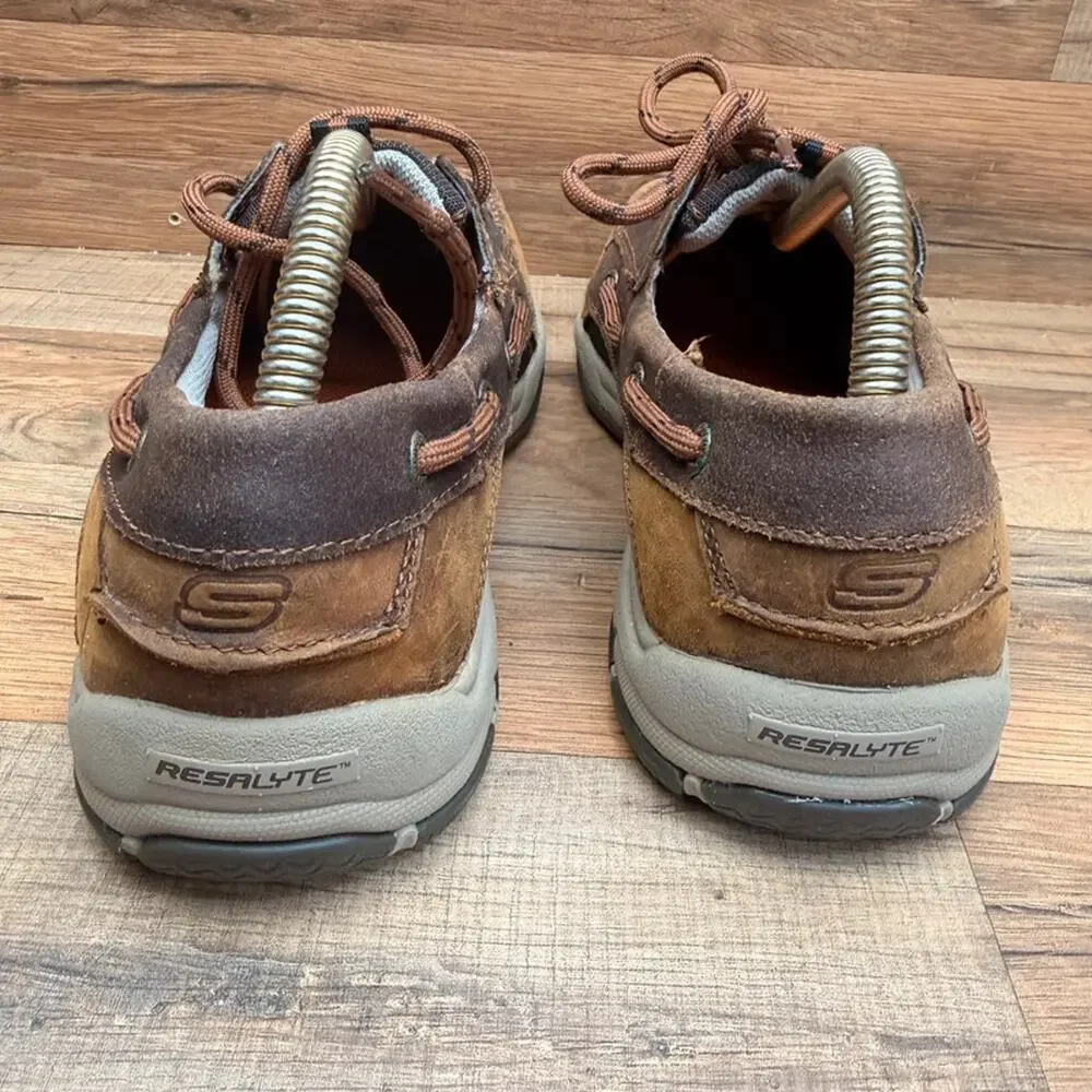 Skechers men Size US 8.5 EUR 41 Brown Leather Casual Boat Deck Shoes
